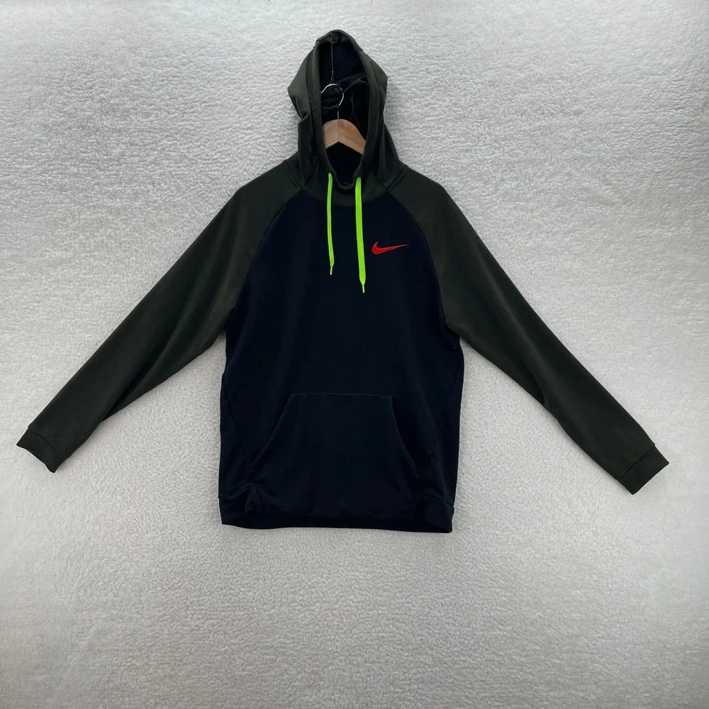 Nike Hoodie Mens L Black Green Dri-FIT Gym Training Sweatshirt Athleisure Sports